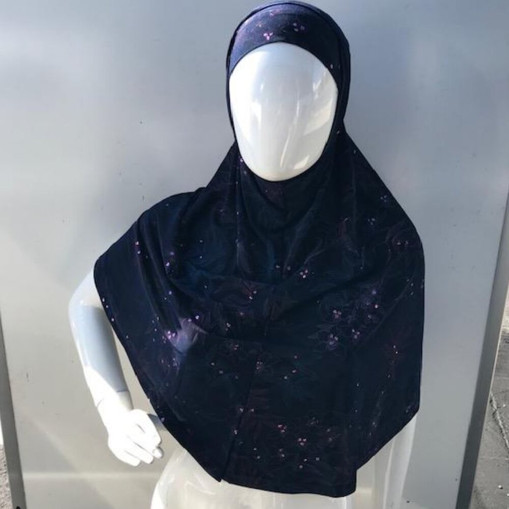 2 Piece Adult Extra Long Hijab Black with Purple Glittery
